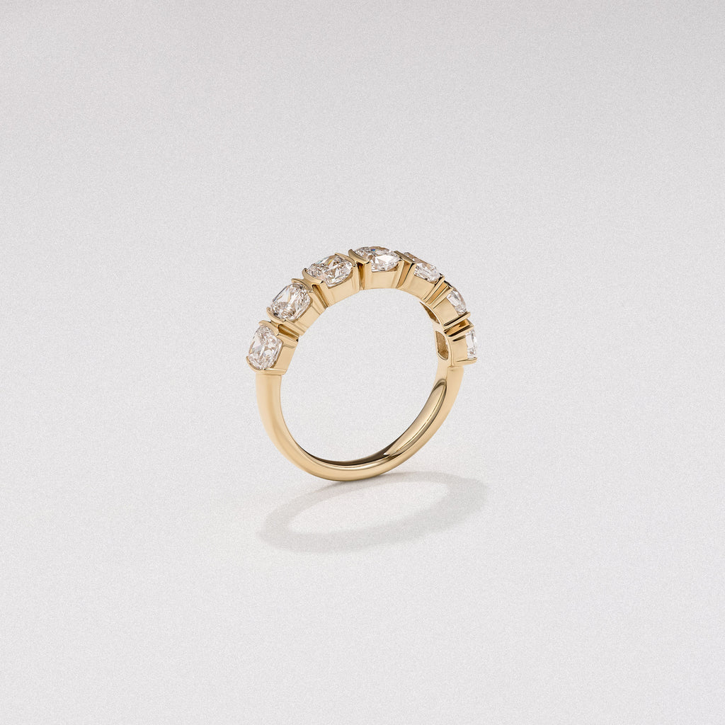 Sempre Bezel Cusion Cut 2.00ct Lab Diamond Half Eternity Ring in 18K Yellow Gold