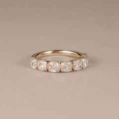 Sempre Bezel Cusion Cut 2.00ct Lab Diamond Half Eternity Ring in 18K Yellow Gold
