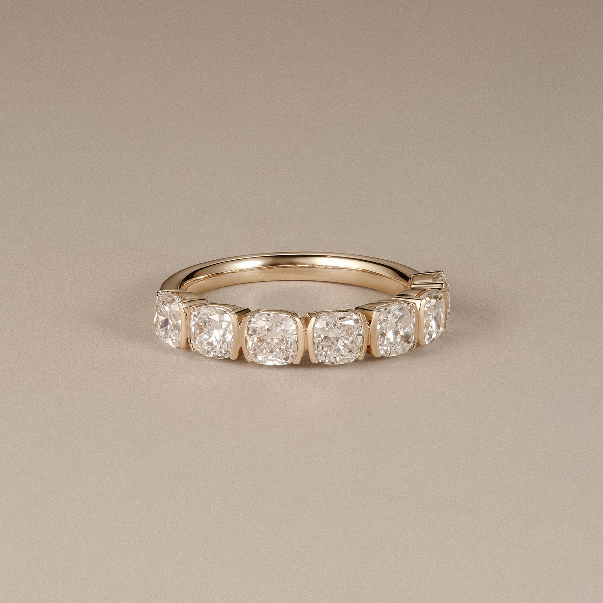 Sempre Bezel Cusion Cut 2.00ct Lab Diamond Half Eternity Ring in 18K Yellow Gold