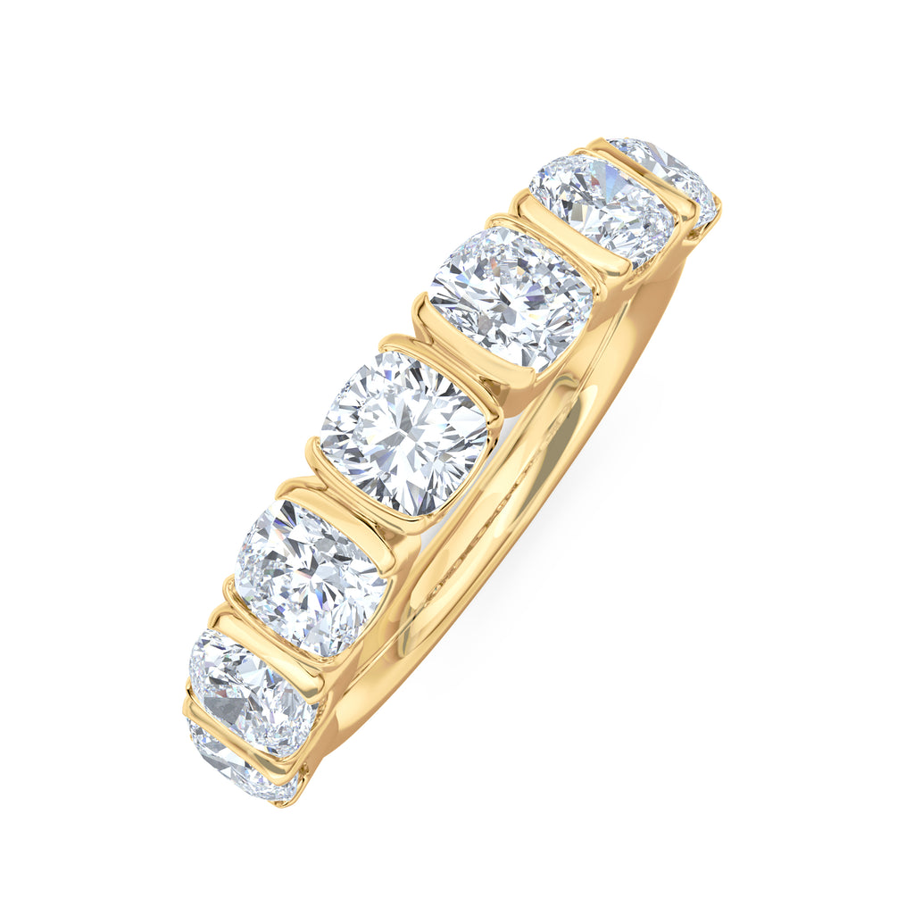 Sempre Bezel Cusion Cut 2.00ct Lab Diamond Half Eternity Ring in 18K Yellow Gold