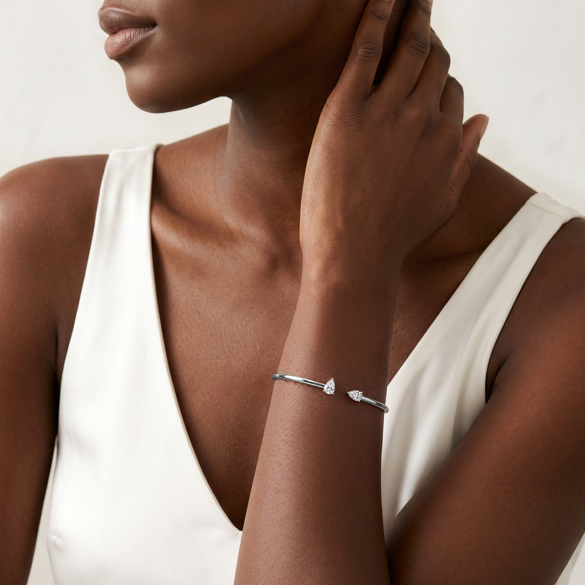 Affinity 1.00ct Pear Cut Lab Diamond Bangle in 14K White Gold