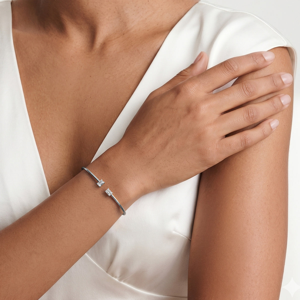 Affinity 1.00ct Emerald Cut Lab Diamond Bangle in 14K White Gold