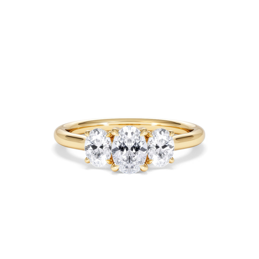 Ever 1.00ct Oval Cut Lab Diamond 3 Stone Engagement Ring in 18K Yellow Gold