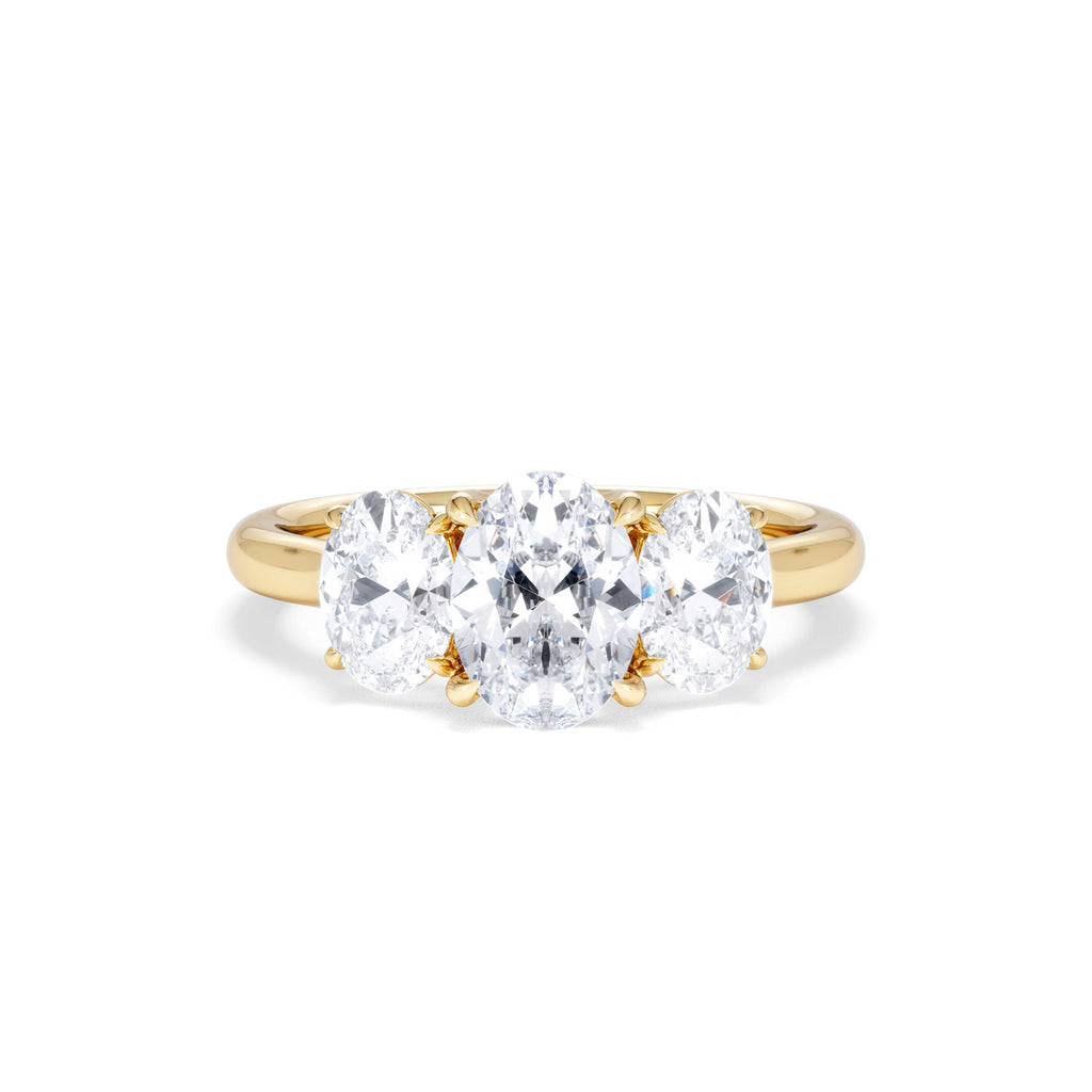 Ever 2.00ct Oval Cut Lab Diamond 3 Stone Engagement Ring in 18K Yellow Gold