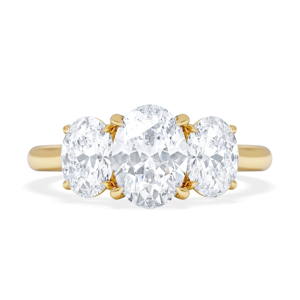 Ever 2.00ct Oval Cut Lab Diamond 3 Stone Engagement Ring in 18K Yellow Gold