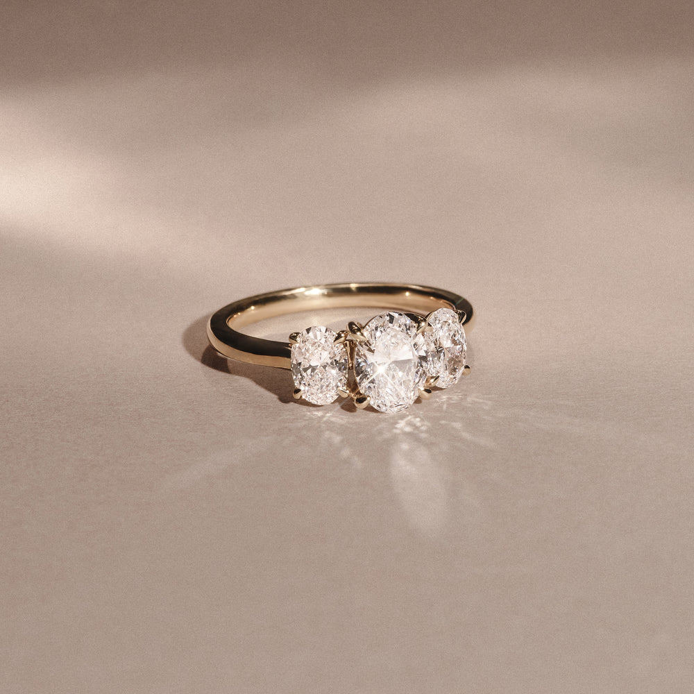 Ever 2.00ct Oval Cut Lab Diamond 3 Stone Engagement Ring in 18K Yellow Gold