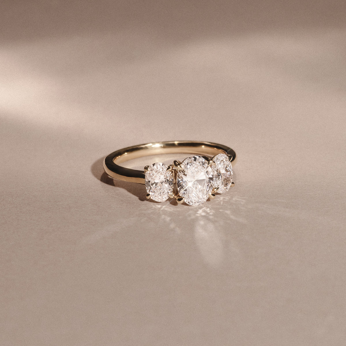 Ever 2.00ct Oval Cut Lab Diamond 3 Stone Engagement Ring in 18K Yellow Gold
