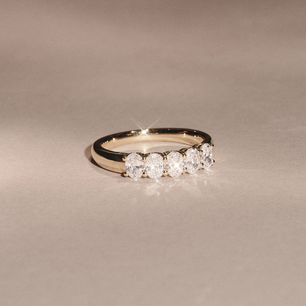 Unity 1.00ct Oval Cut Lab Diamond 5 Stone Ring in 18K Yellow Gold