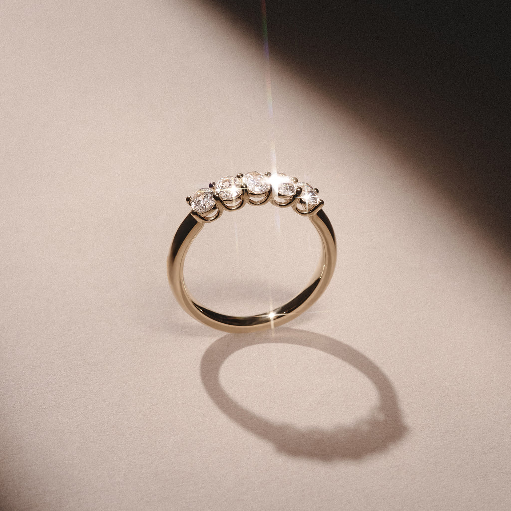 Unity 1.00ct Oval Cut Lab Diamond 5 Stone Ring in 18K Yellow Gold