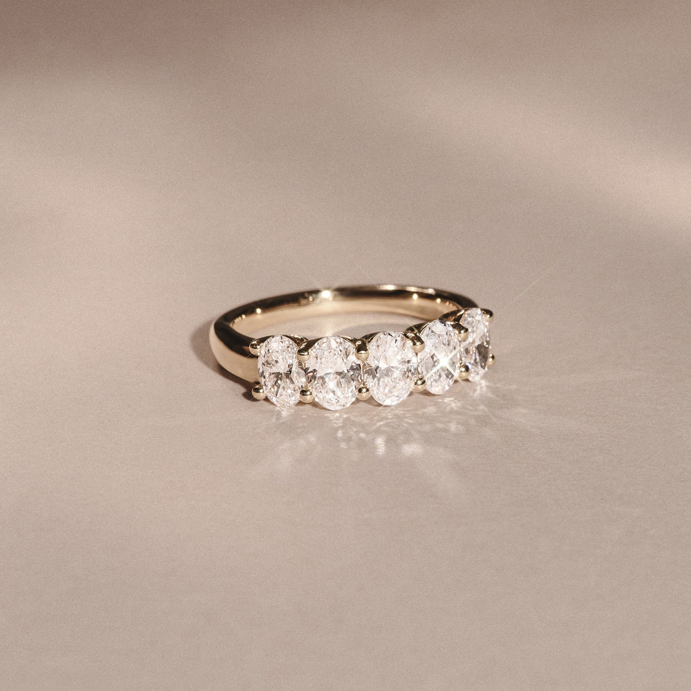 Unity 2.00ct Oval Cut Lab Diamond 5 Stone Ring in 18K Yellow Gold