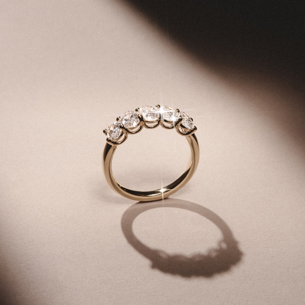 Unity 2.00ct Oval Cut Lab Diamond 5 Stone Ring in 18K Yellow Gold