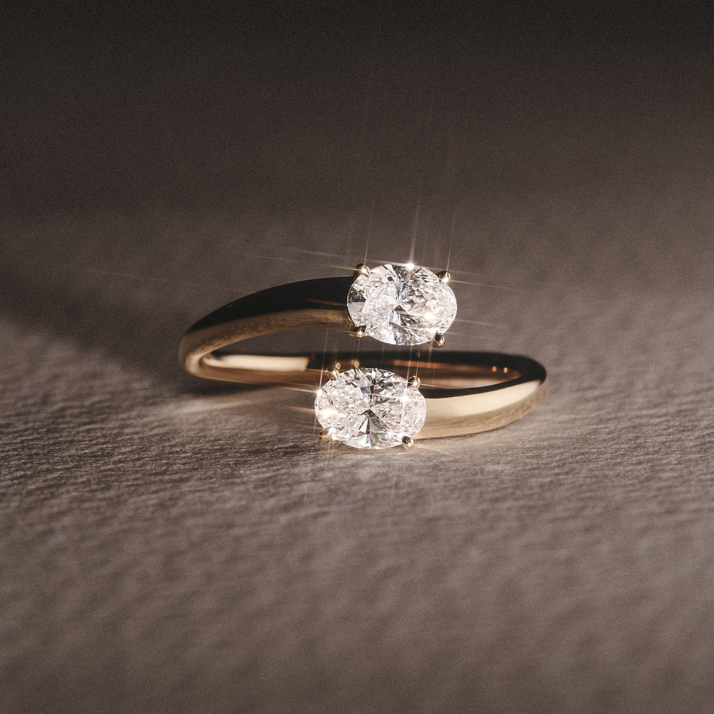 Affinity 0.80ct Oval Cut Lab Diamond 2 Stone Ring in 18K Yellow Gold