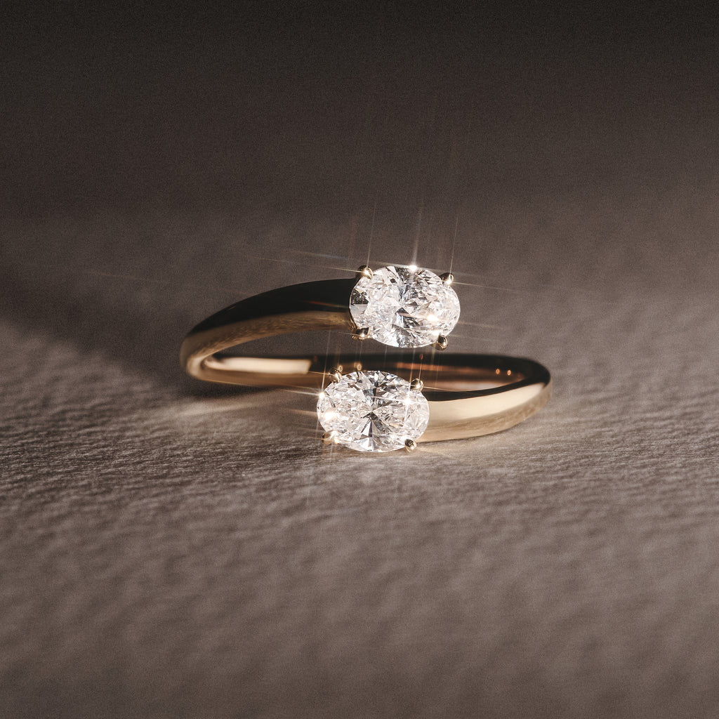 Affinity 0.80ct Oval Cut Lab Diamond 2 Stone Ring in 18K Yellow Gold