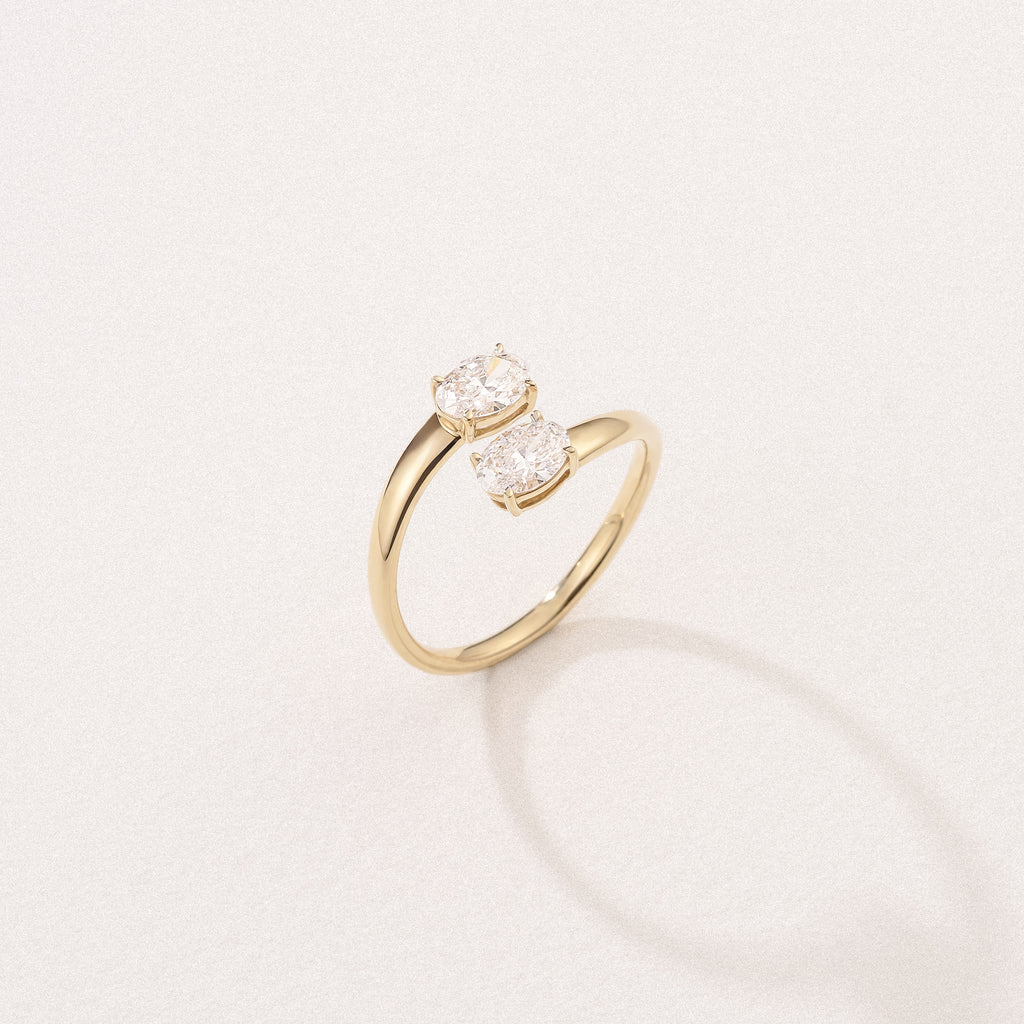 Affinity 0.80ct Oval Cut Lab Diamond 2 Stone Ring in 18K Yellow Gold