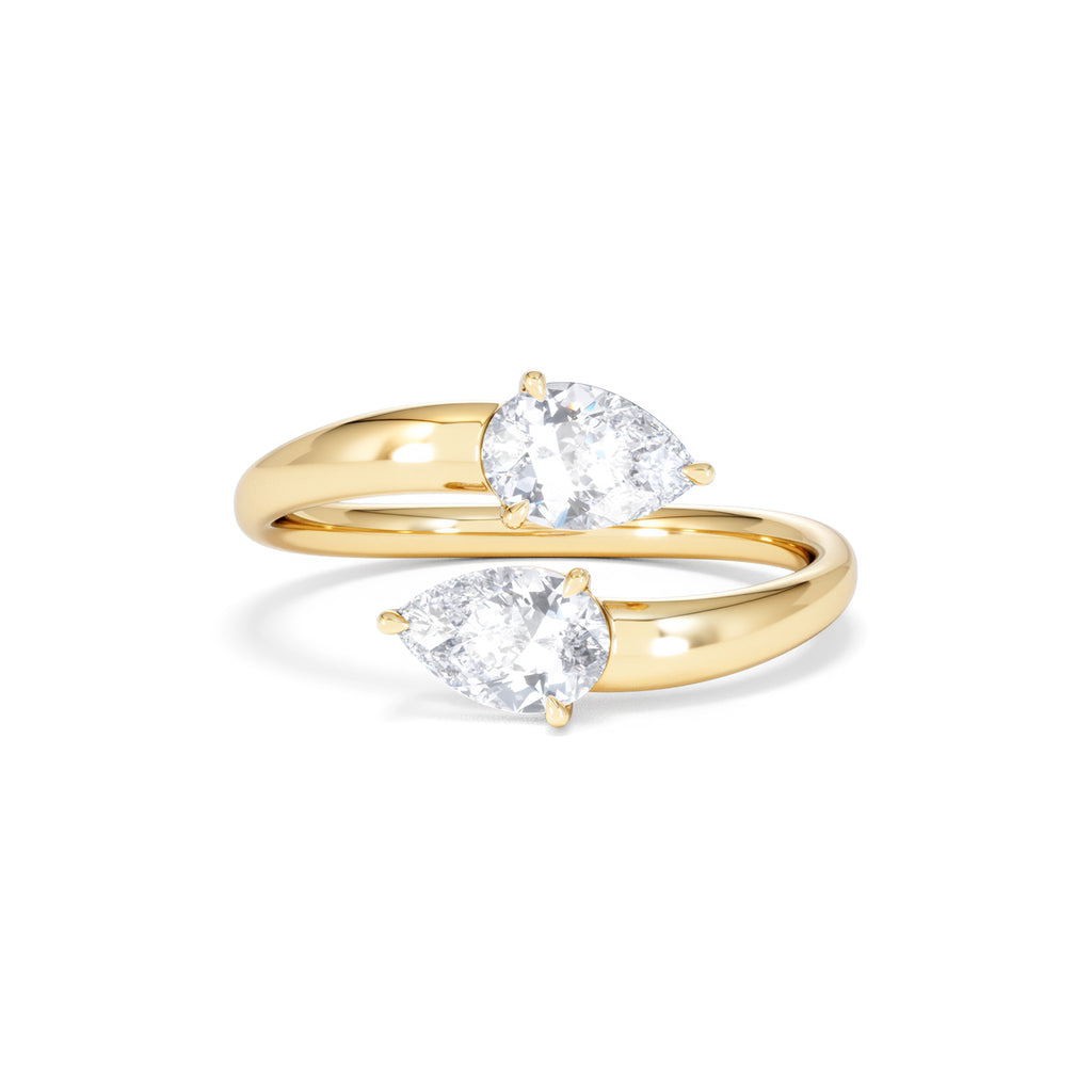 Affinity 0.80ct Pear Cut Lab Diamond 2 Stone Ring in 18K Yellow Gold