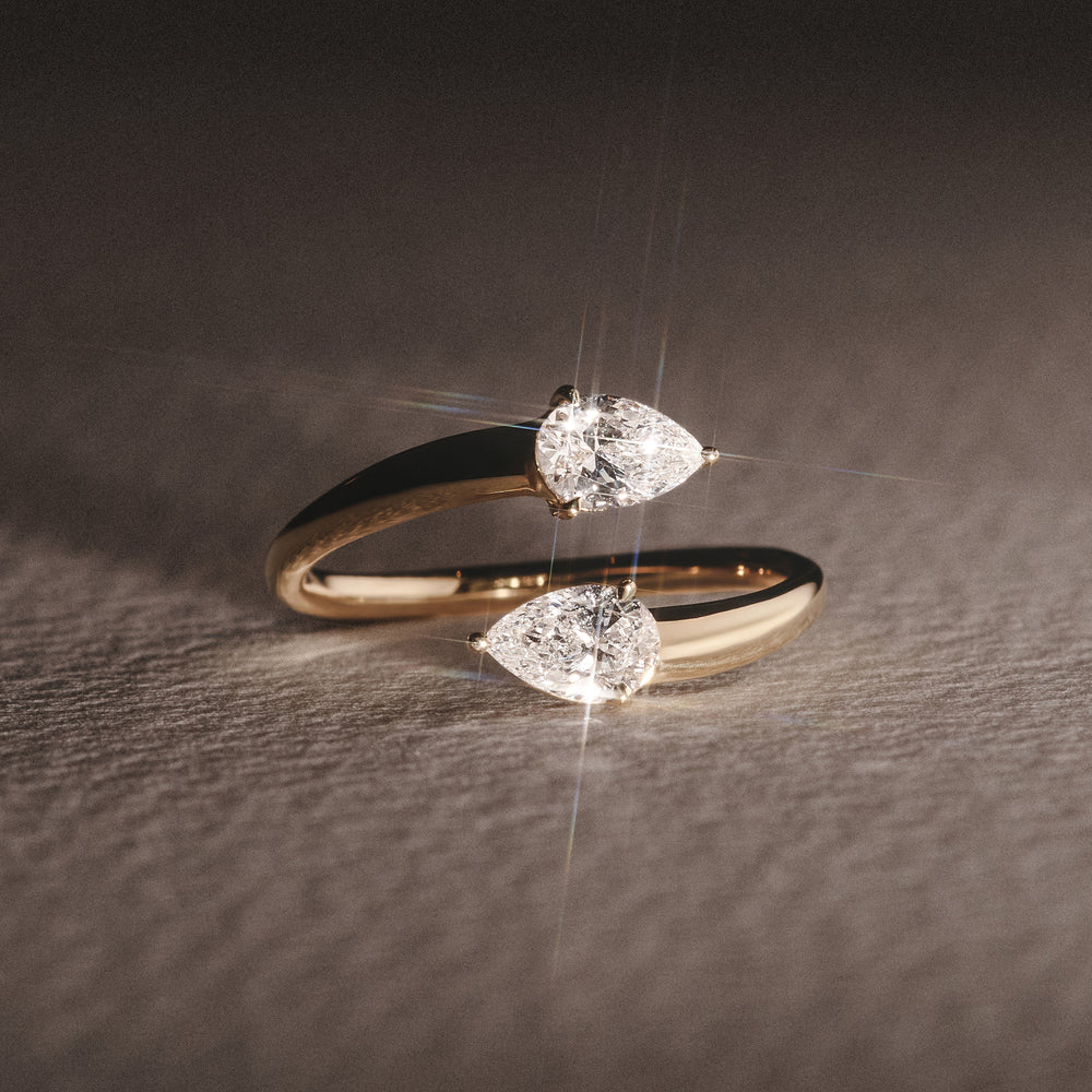 Affinity 0.80ct Pear Cut Lab Diamond 2 Stone Ring in 18K Yellow Gold