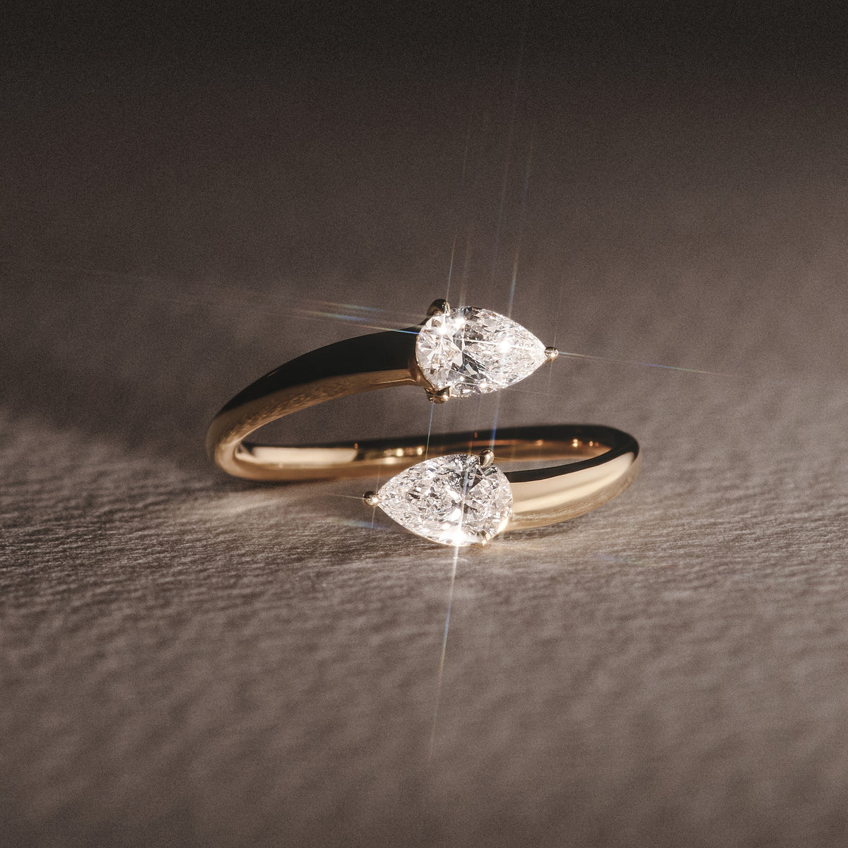 Affinity 0.80ct Pear Cut Lab Diamond 2 Stone Ring in 18K Yellow Gold