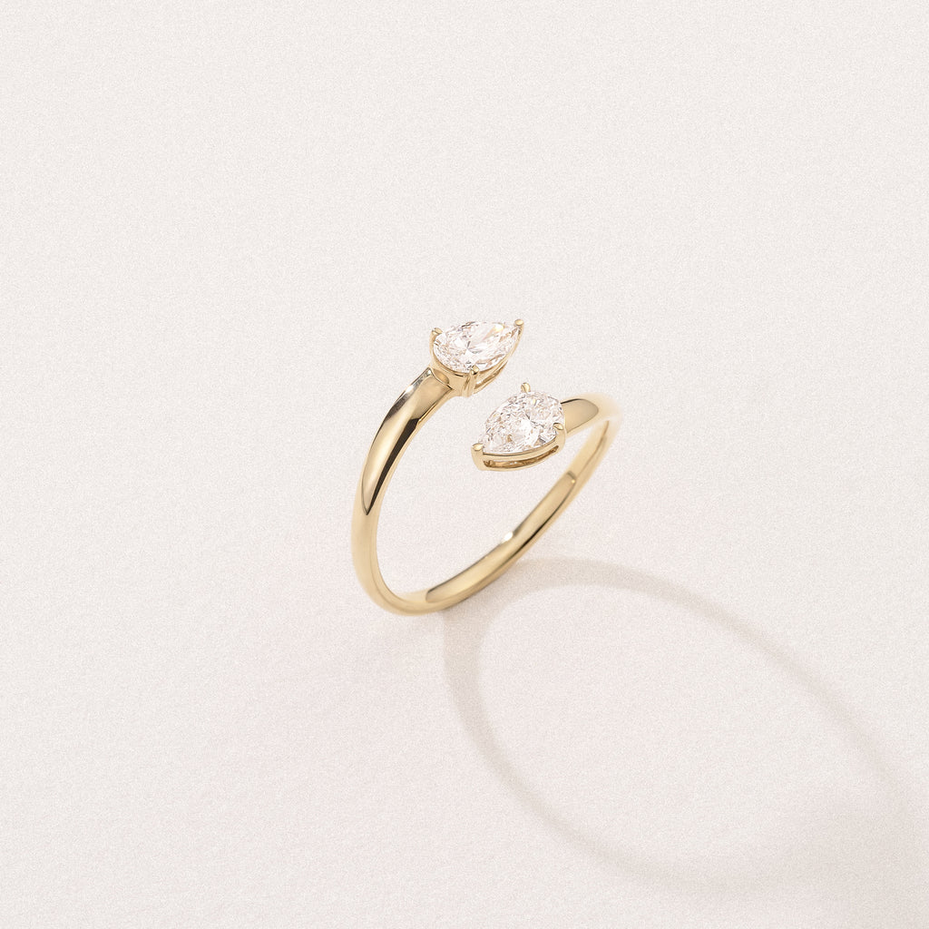 Affinity 0.80ct Pear Cut Lab Diamond 2 Stone Ring in 18K Yellow Gold