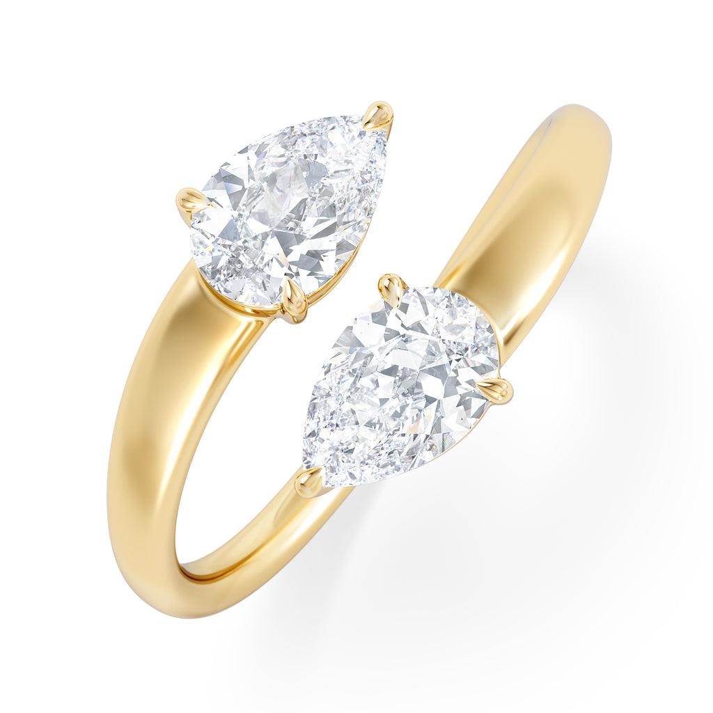 Affinity 0.80ct Pear Cut Lab Diamond 2 Stone Ring in 18K Yellow Gold