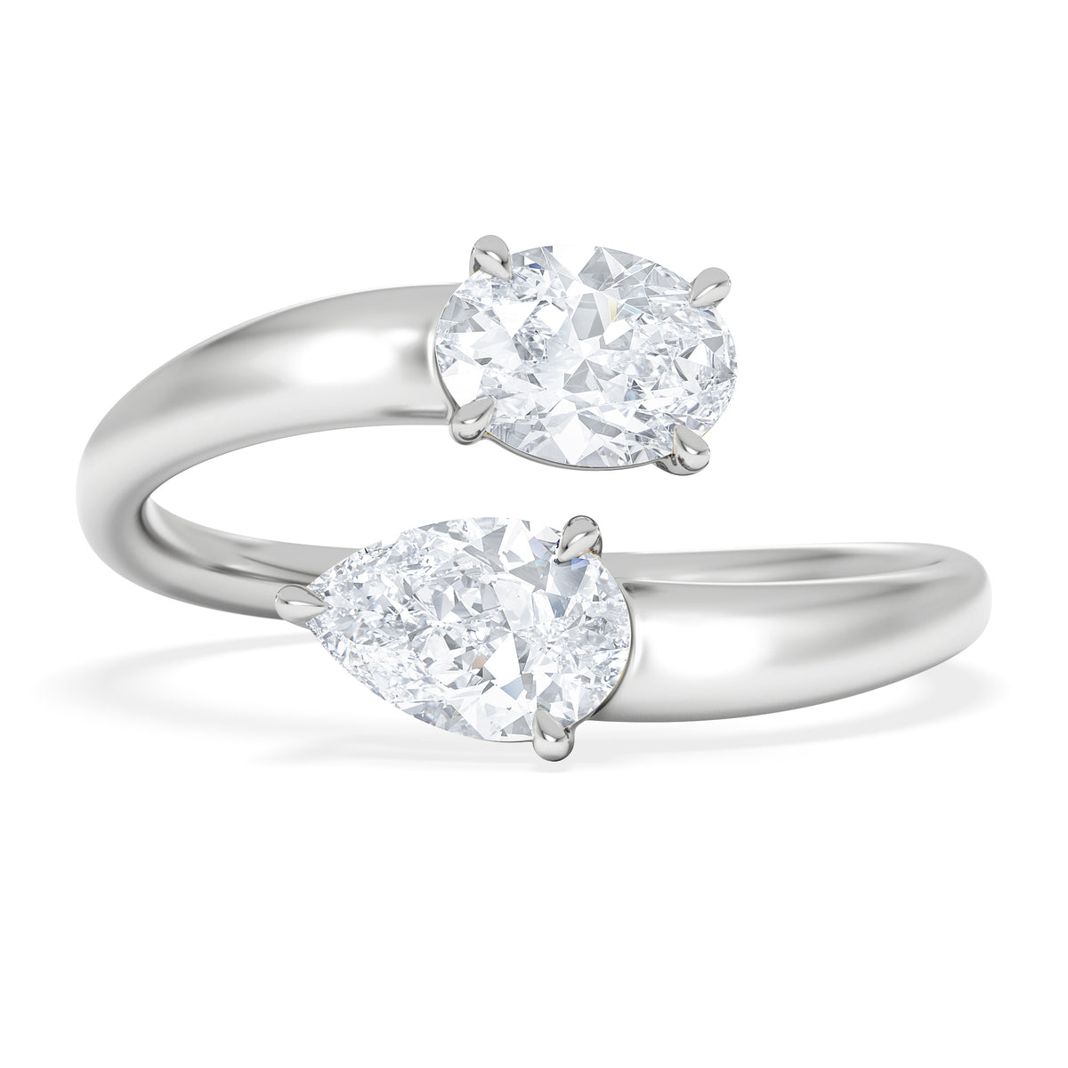 Affinity 0.80ct Oval and Pear Cut Lab Diamond 2 Stone Ring in Platinum