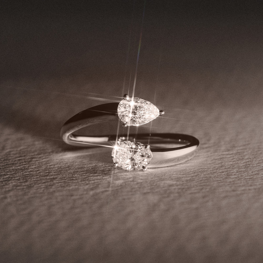 Affinity 0.80ct Oval and Pear Cut Lab Diamond 2 Stone Ring in Platinum