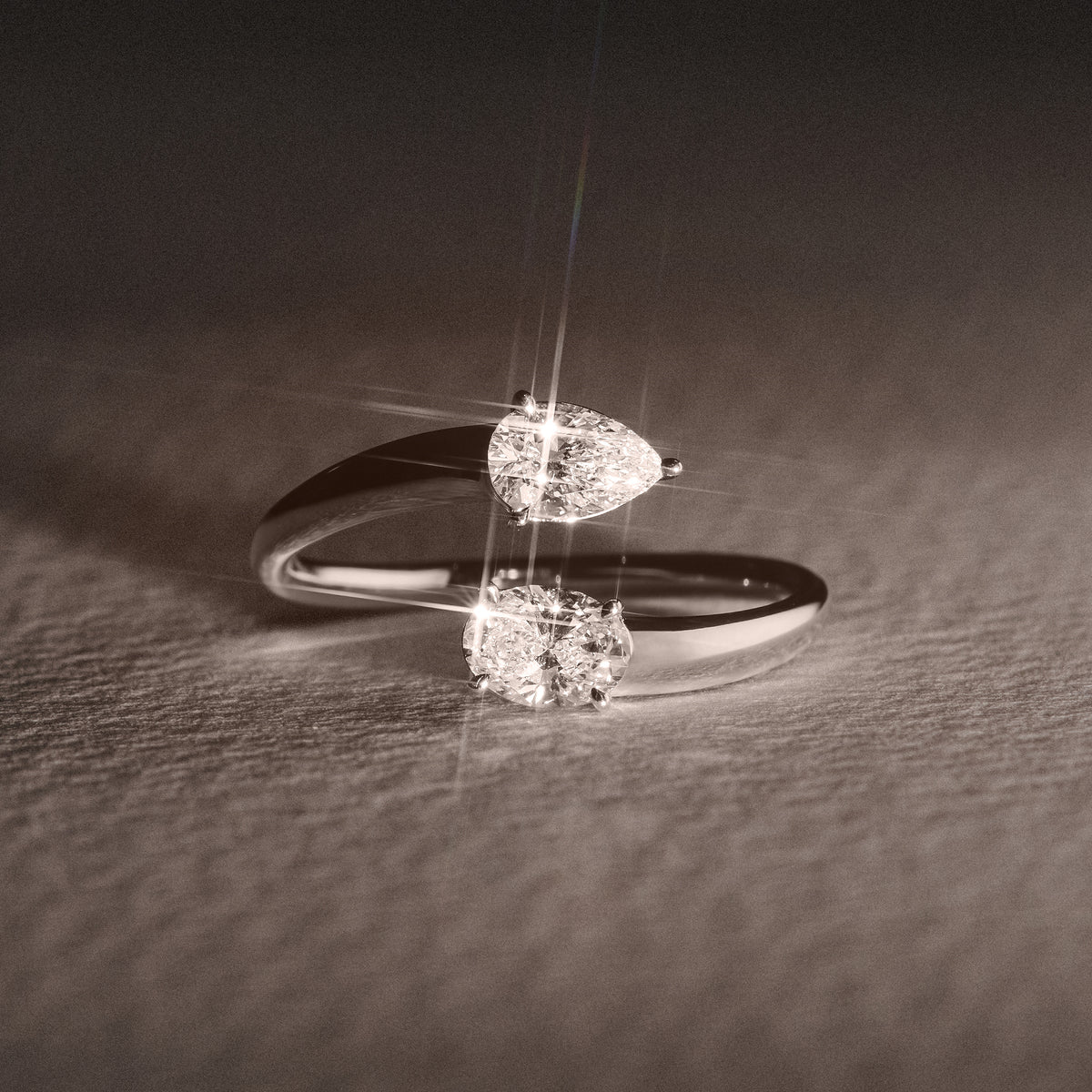 Affinity 0.80ct Oval and Pear Cut Lab Diamond 2 Stone Ring in Platinum