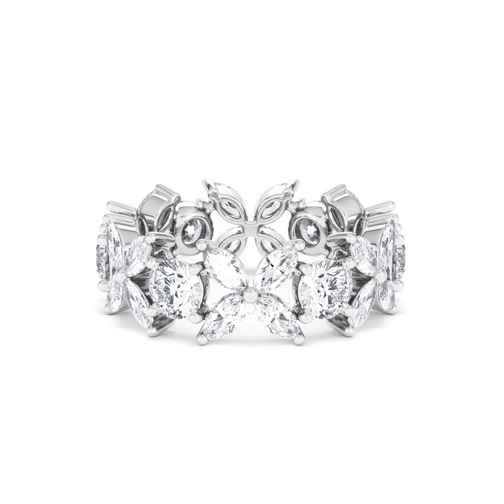 Luxe Floral 3.20ct Marquise and Round Cut Lab Diamond Eternity Ring in 18K White Gold