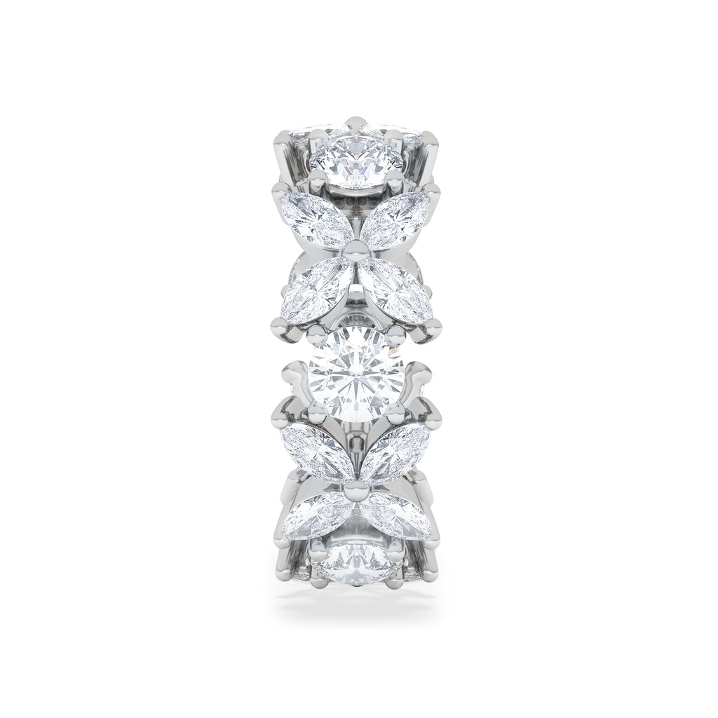 Luxe Floral 3.20ct Marquise and Round Cut Lab Diamond Eternity Ring in 18K White Gold