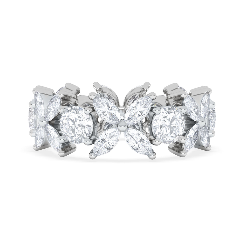 Luxe Floral 3.20ct Marquise and Round Cut Lab Diamond Eternity Ring in 18K White Gold