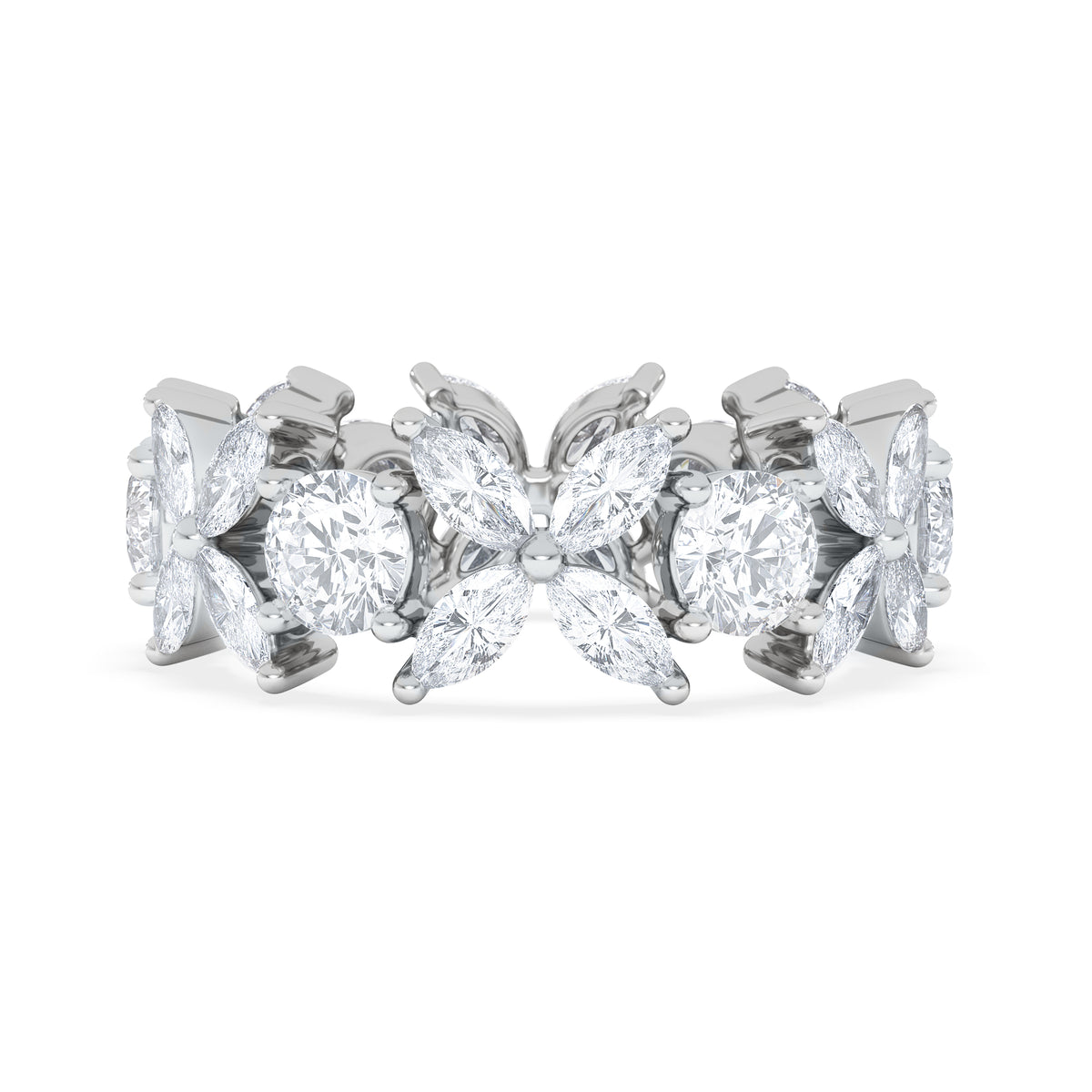 Luxe Floral 3.20ct Marquise and Round Cut Lab Diamond Eternity Ring in 18K White Gold