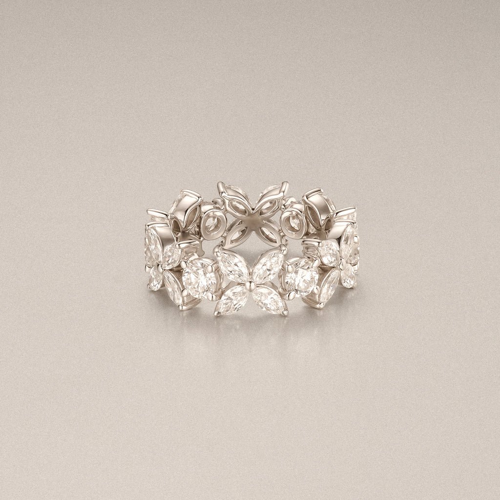 Luxe Floral 3.20ct Marquise and Round Cut Lab Diamond Eternity Ring in 18K White Gold