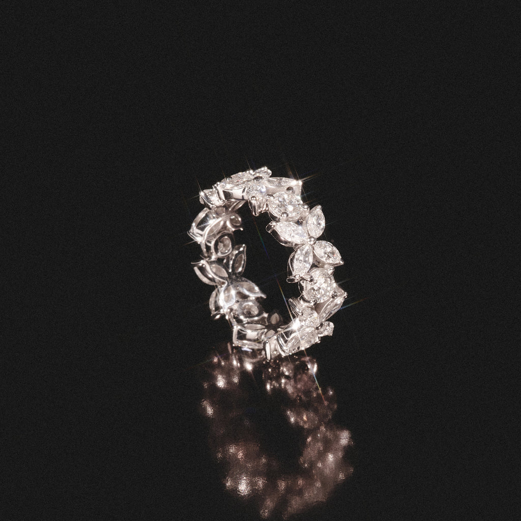 Luxe Floral 3.20ct Marquise and Round Cut Lab Diamond Eternity Ring in 18K White Gold