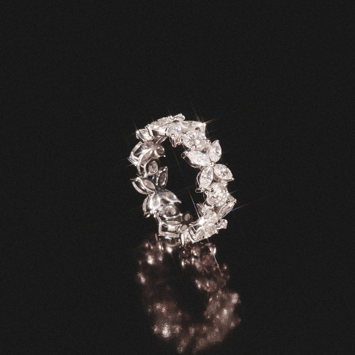 Luxe Floral 3.20ct Marquise and Round Cut Lab Diamond Eternity Ring in 18K White Gold