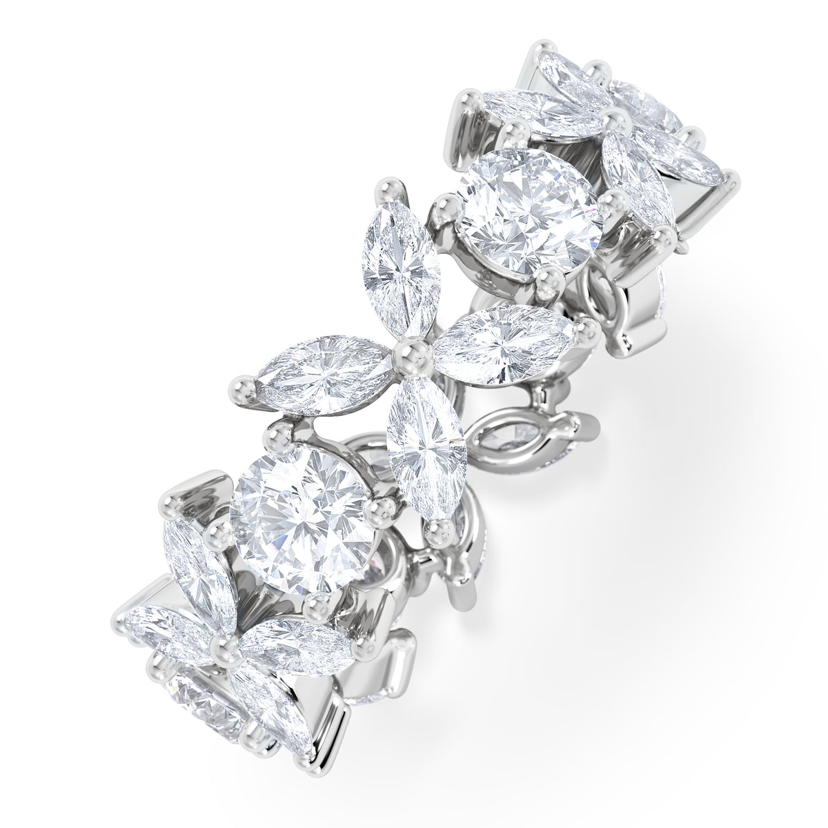 Luxe Floral 3.20ct Marquise and Round Cut Lab Diamond Eternity Ring in 18K White Gold
