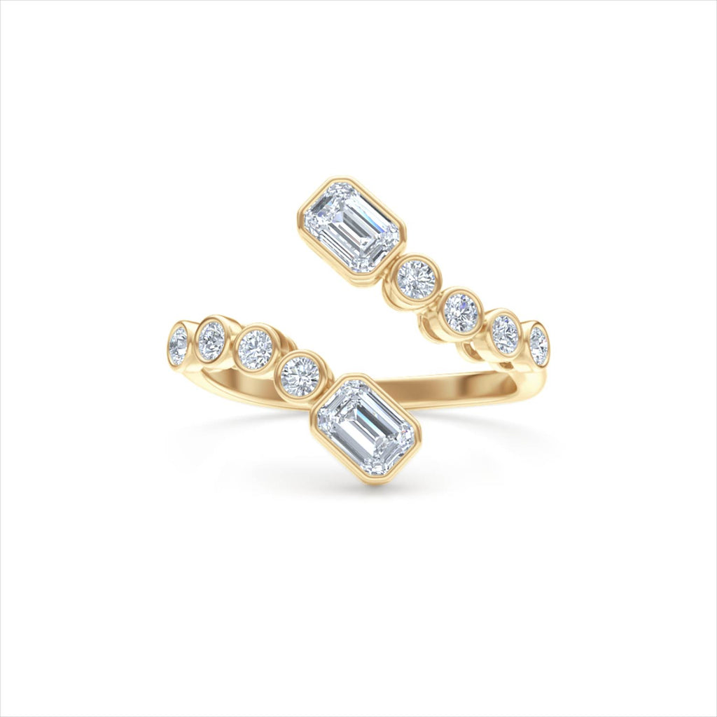 Skyline 0.75ct Emerald and Round Cut Lab Diamond Ring in 14K Yellow Gold