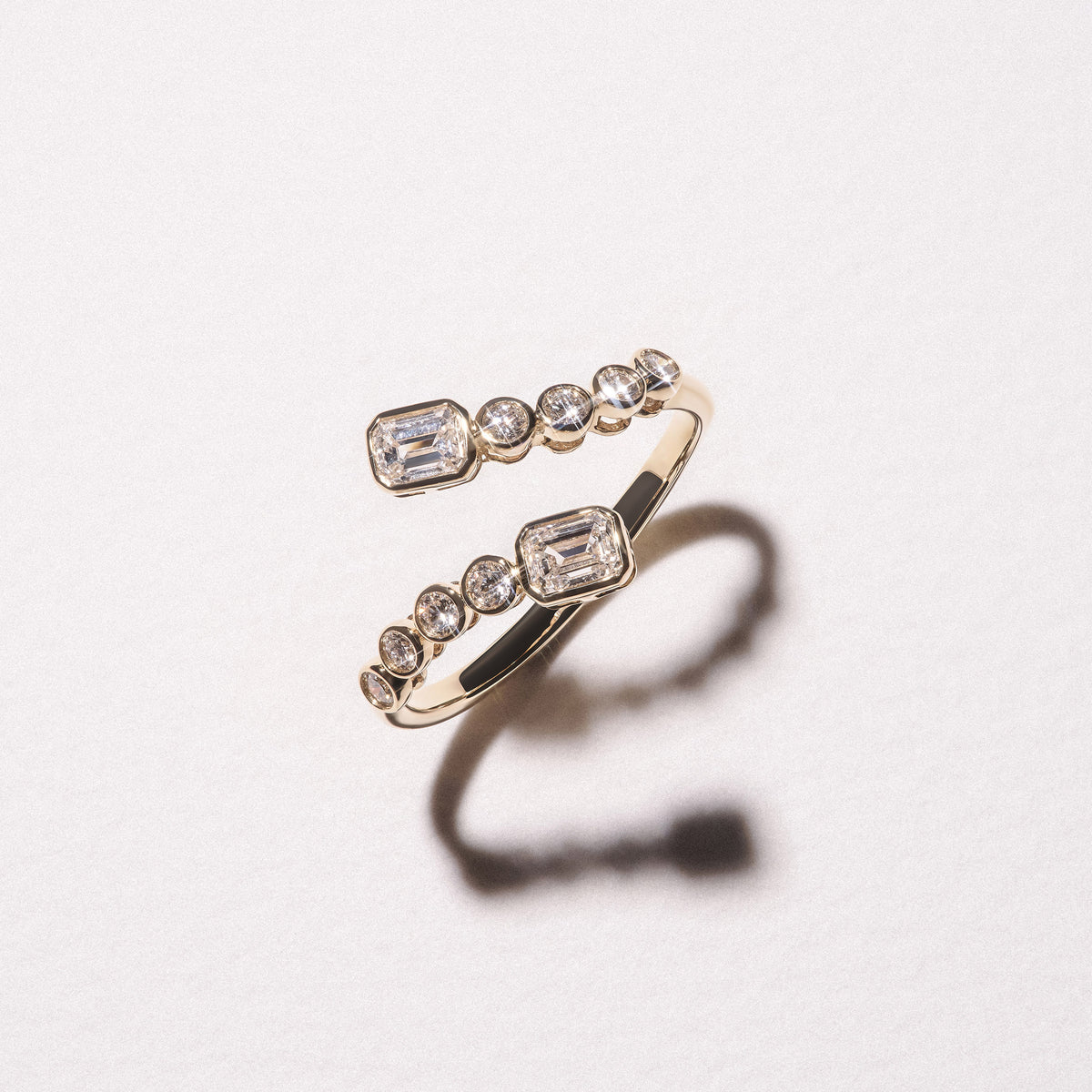 Skyline 0.75ct Emerald and Round Cut Lab Diamond Ring in 14K Yellow Gold