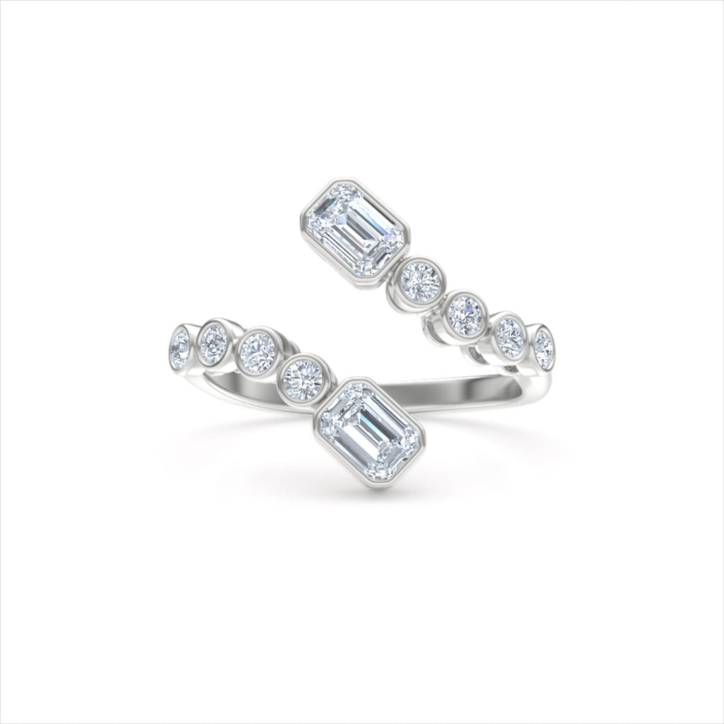 Skyline 0.75ct Emerald and Round Cut Lab Diamond Ring in 14K White Gold