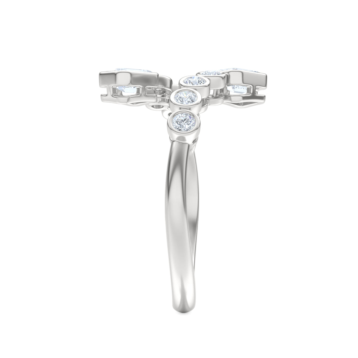 Skyline 0.75ct Emerald and Round Cut Lab Diamond Ring in 14K White Gold