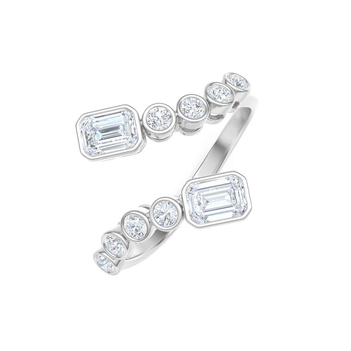 Skyline 0.75ct Emerald and Round Cut Lab Diamond Ring in 14K White Gold