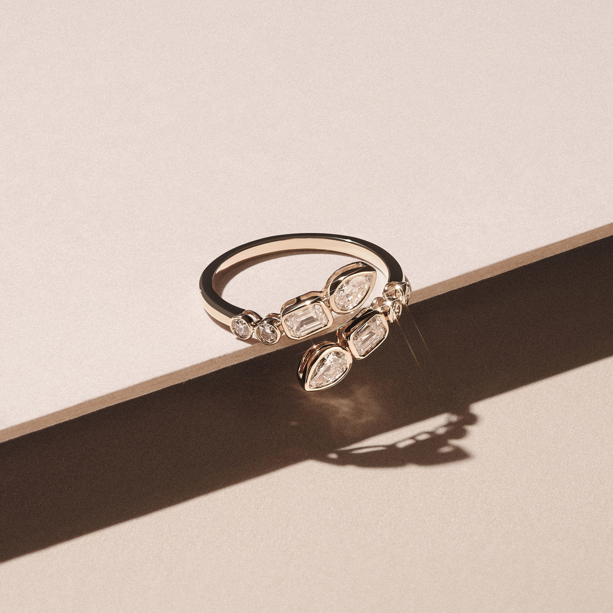 Skyline 1.15ct Pear, Emerald and Round Cut Lab Diamond Ring in 14K Yellow Gold