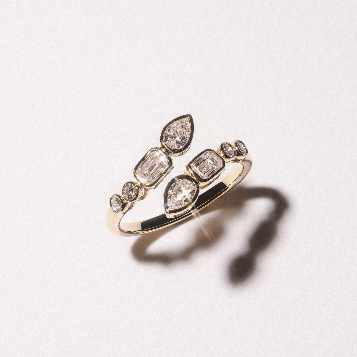 Skyline 1.15ct Pear, Emerald and Round Cut Lab Diamond Ring in 14K Yellow Gold
