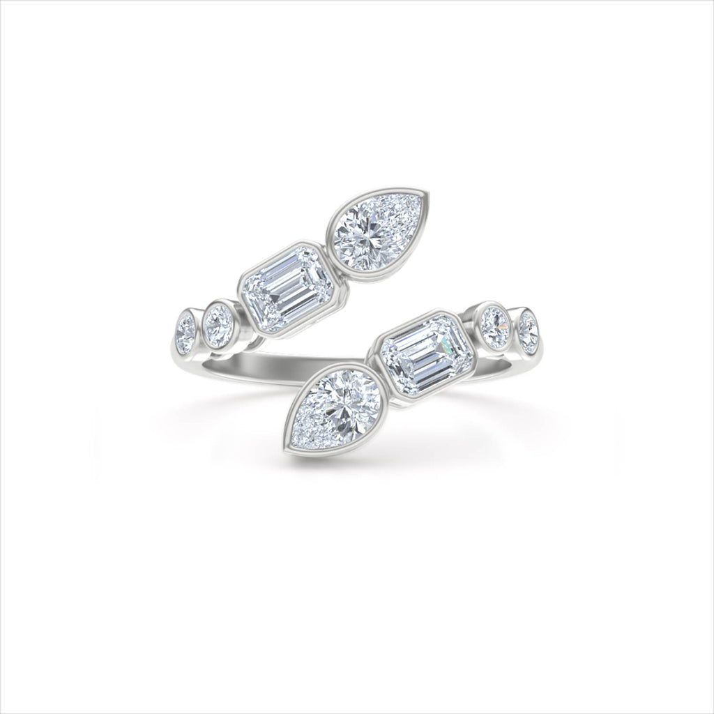 Skyline 1.15ct Pear, Emerald and Round Cut Lab Diamond Ring in 14K White Gold