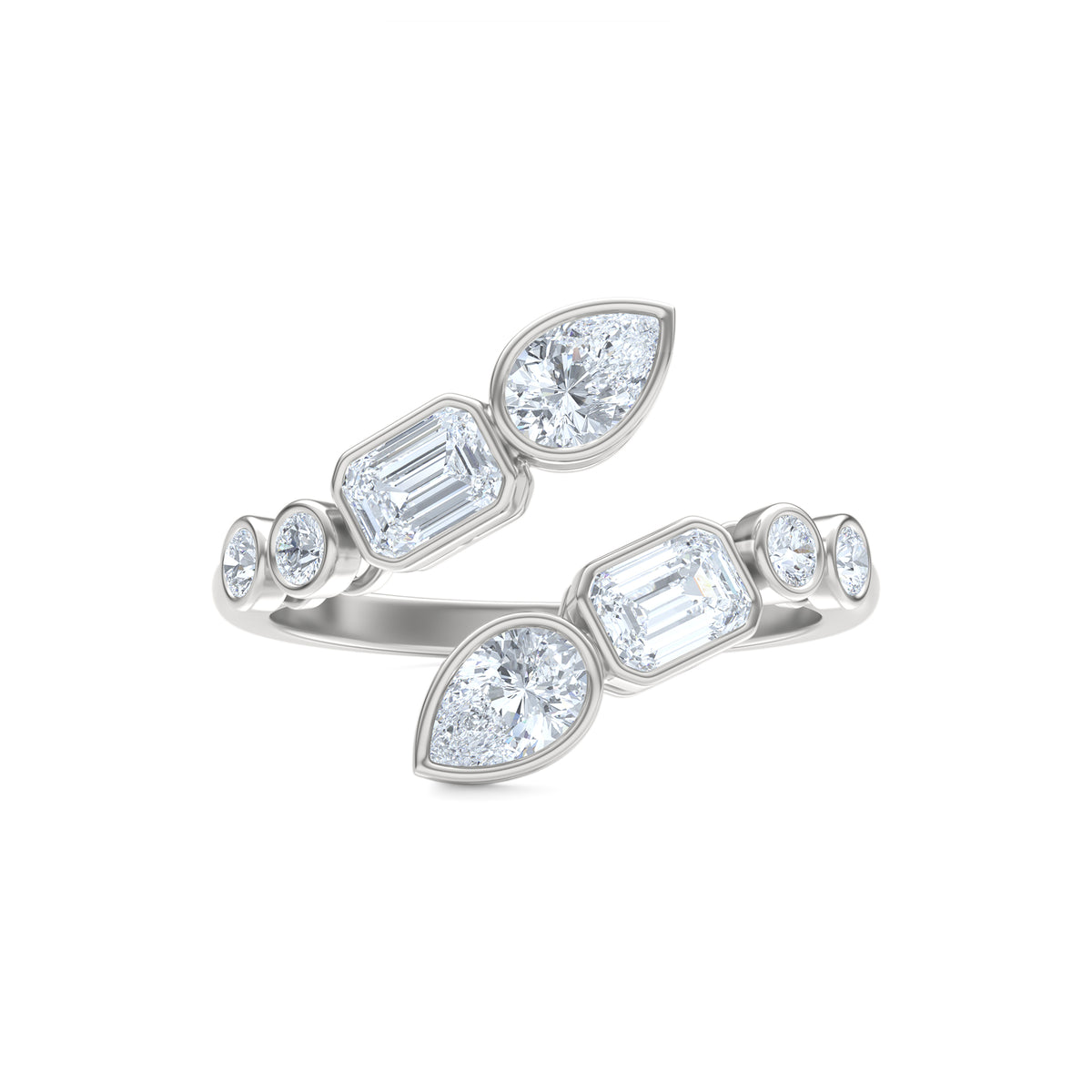 Skyline 1.15ct Pear, Emerald and Round Cut Lab Diamond Ring in 14K White Gold