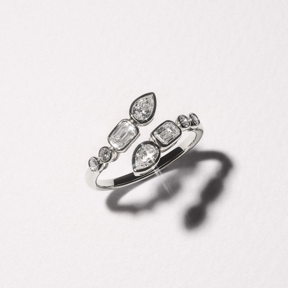 Skyline 1.15ct Pear, Emerald and Round Cut Lab Diamond Ring in 14K White Gold