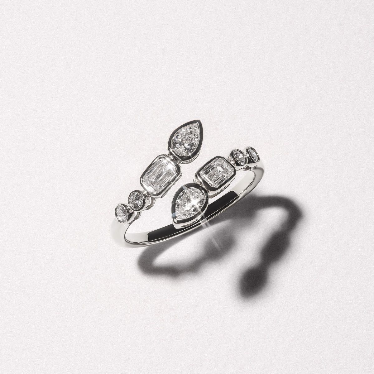 Skyline 1.15ct Pear, Emerald and Round Cut Lab Diamond Ring in 14K White Gold