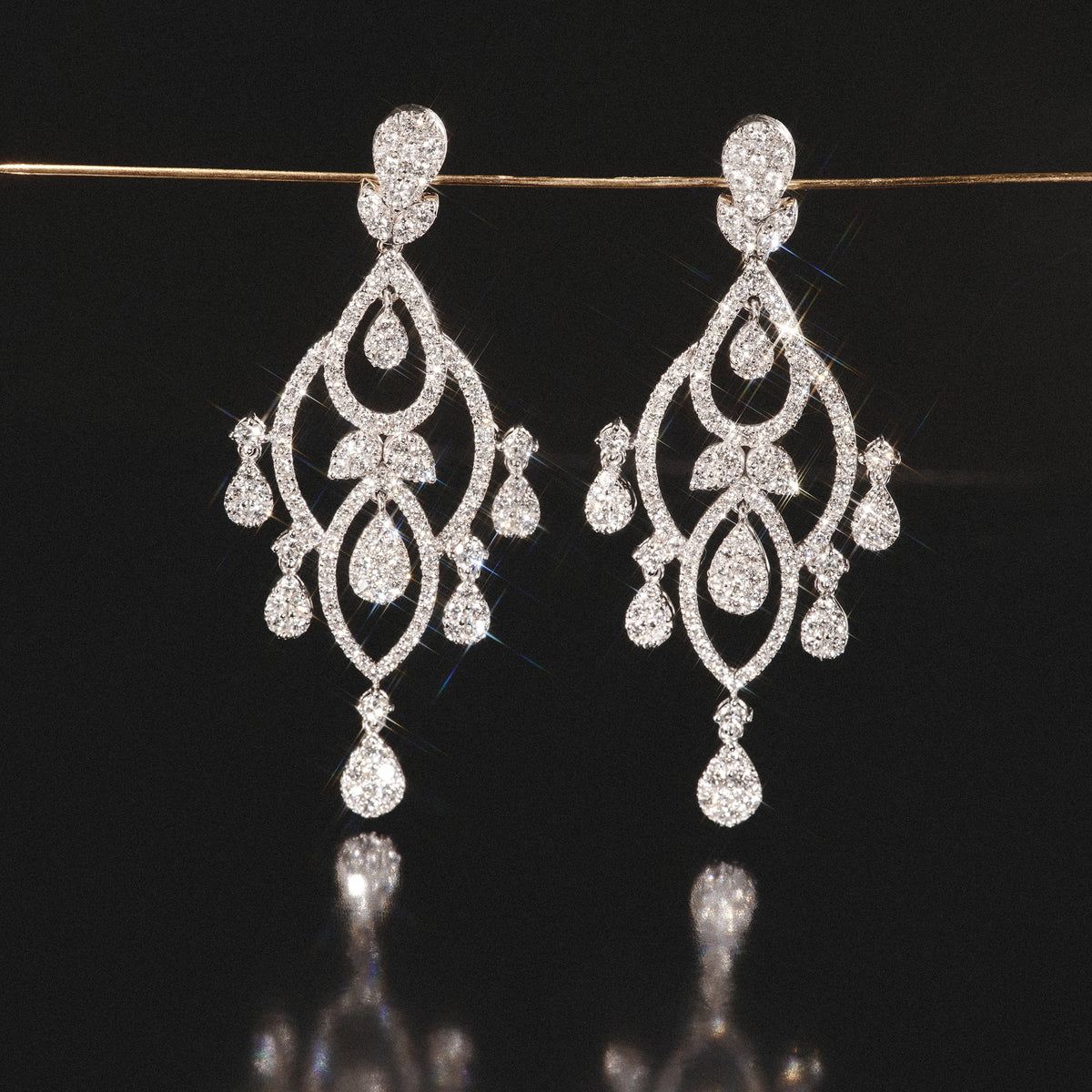 Diamond Pyrus Drop Chandelier Earrings 5ct in 18K White Gold P3402