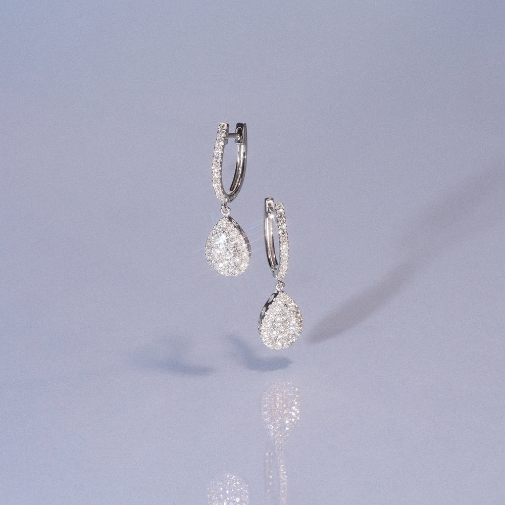 Lab Diamond Pear Cluster Earrings Pave 1ct Set in 9K White Gold