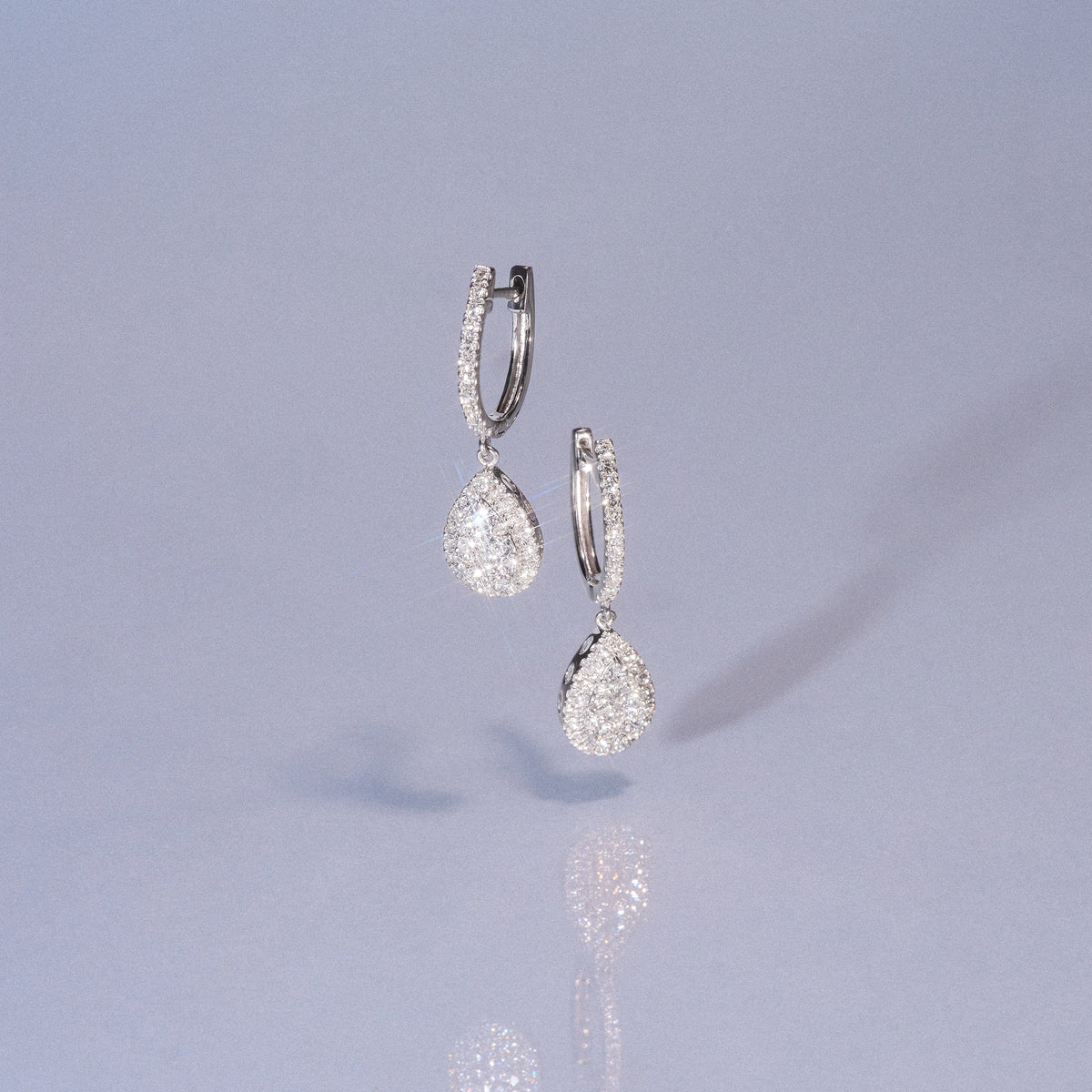 Lab Diamond Pear Cluster Earrings Pave 1ct Set in 9K White Gold