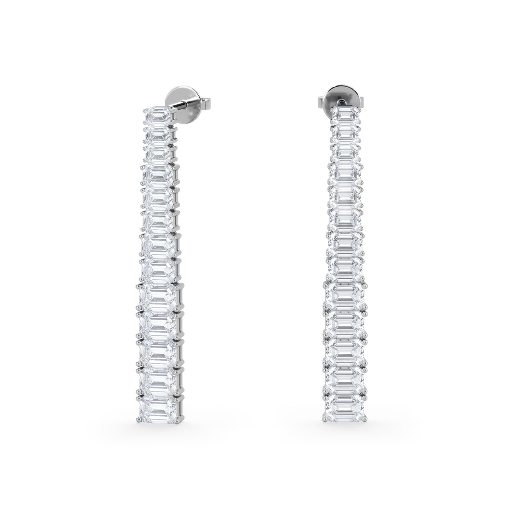 LUXE 7.00ct Lab Diamond Drop Earrings with IGI Certified Emerald-Cut Diamonds in 18K White Gold
