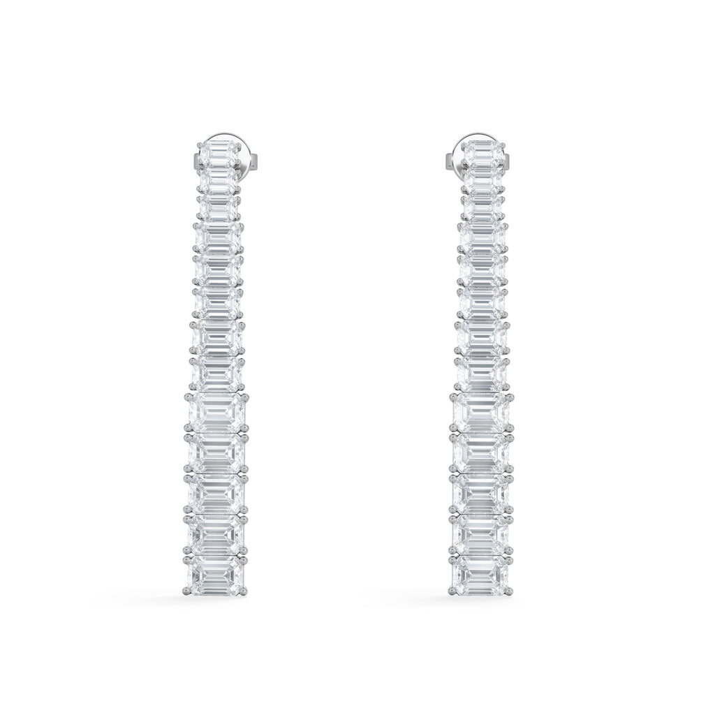 LUXE 7.00ct Lab Diamond Drop Earrings with IGI Certified Emerald-Cut Diamonds in 18K White Gold